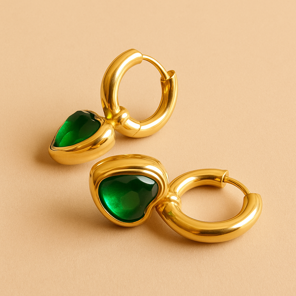 Emerald Heart Hoops